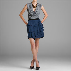 BCBGMAXAZRIA Carbon Woven Ruffle Skirt