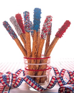 Chocolate Covered Pretzels With Blue/Red Sprinkles Chocolate Covered Pretzels With Blue/Red Sprinkles