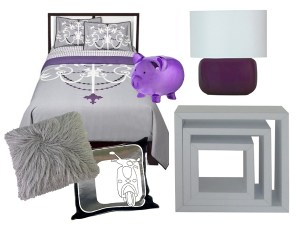 Purple and silver dorm decor